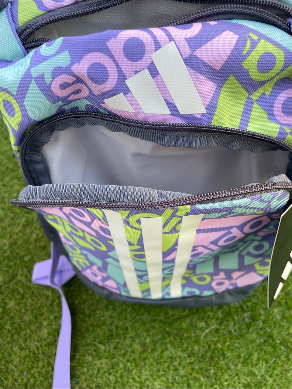 adidas Multicolor Logo Backpack in Purple, Mint & Lime - Picture 11 of 16